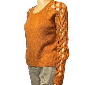 Forever 21 Contemporary Burnt Orange Lattice Sleeve Crew Neck Sweater